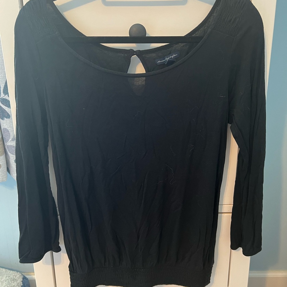 American Eagle Outfitters Black Backless 3/4 Sleeve Blouse